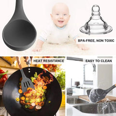 33Pcs Kitchen Utensils Set Wooden Handle Spatula Spoon Non-Stick Heat-resistant Silicone Cooking Utensils Set